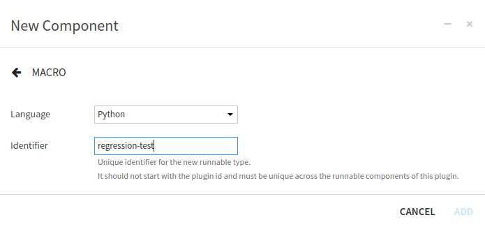 Figure 3: Form for new Macro component.