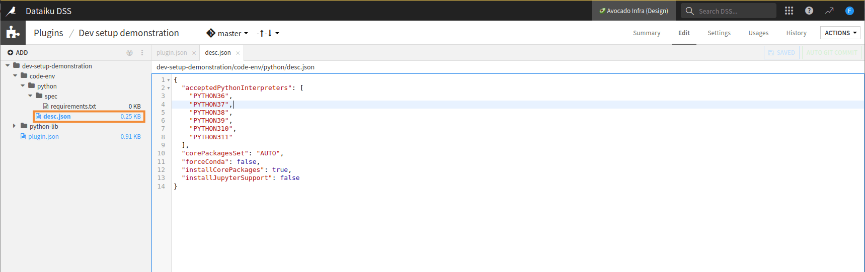 Figure 3: Dedicated code environment creation for plugin development.