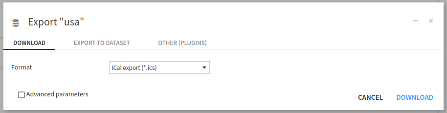 Figure 7: Export a dataset as an ICal file.