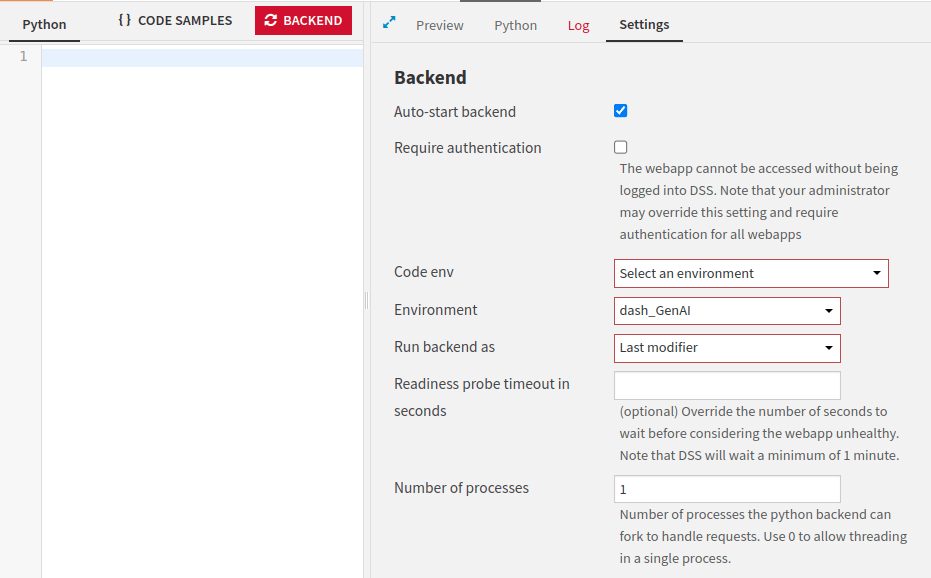 Figure 1: Dash settings.