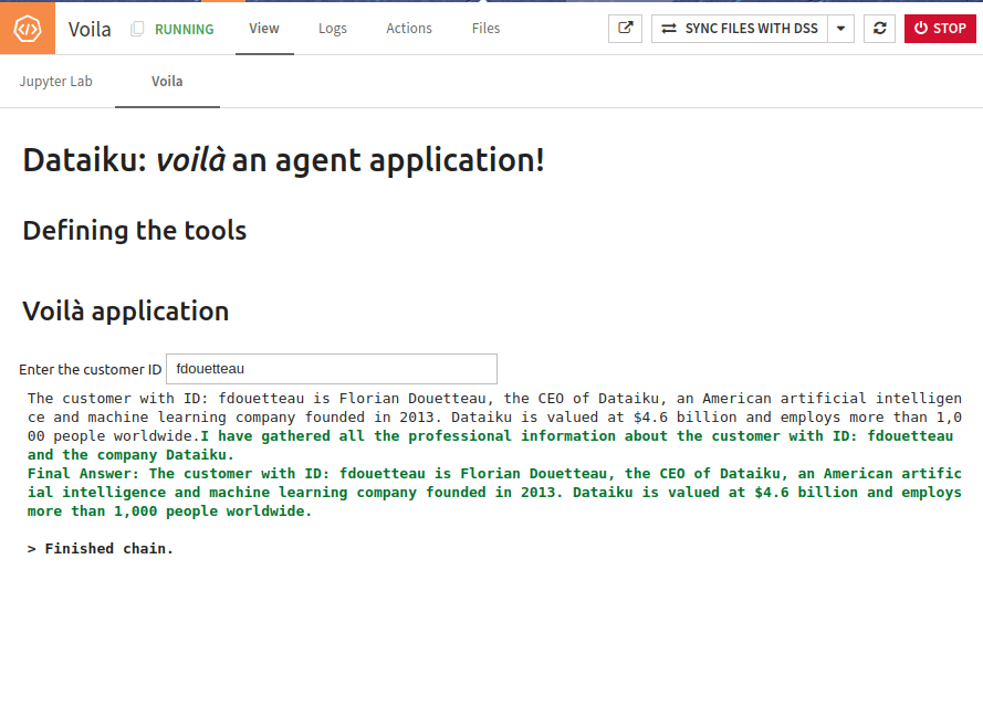 Figure 2: First Voilà agent application.