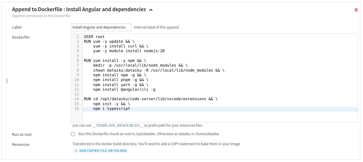 Figure 2: Append to Dockerfile block.