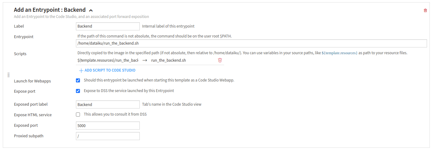 Figure 5: Configured entrypoint block for  the backend.