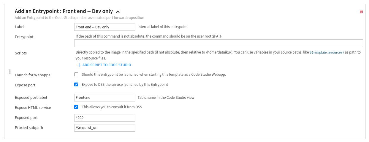 Figure 6: Configured Entrypoint block for the frontend.