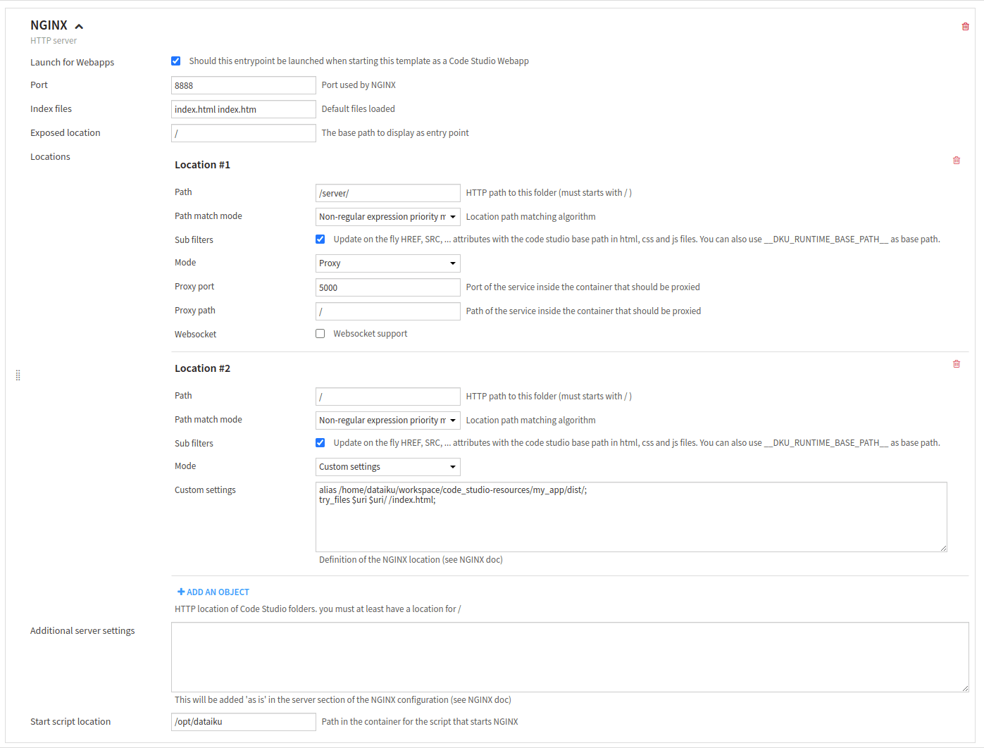 Figure 7: Configured NGINX block.