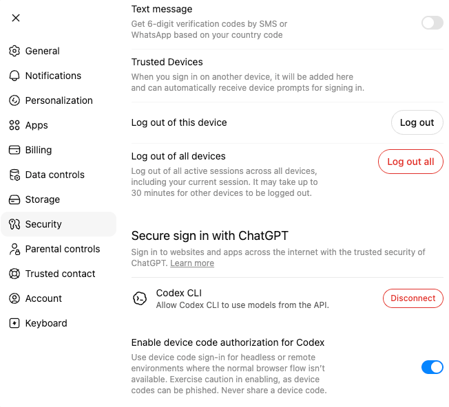 ChatGPT settings