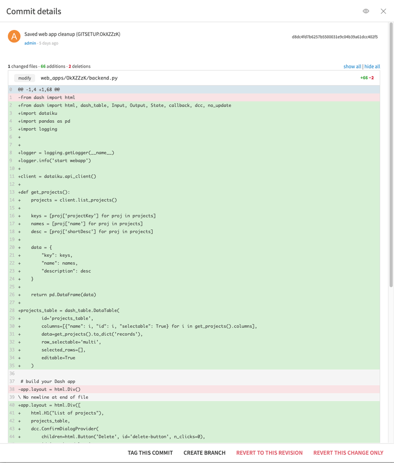 Fig. 2: Shows a commit detail.