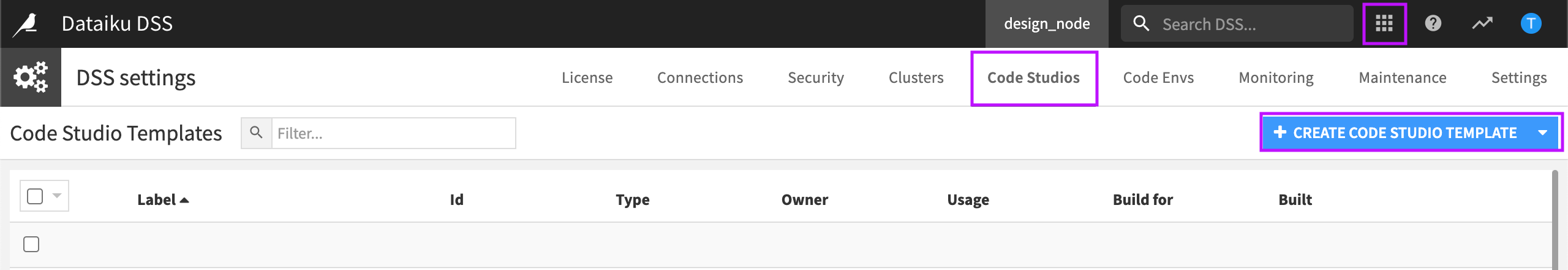 Code Studios tab in the Admin menu.