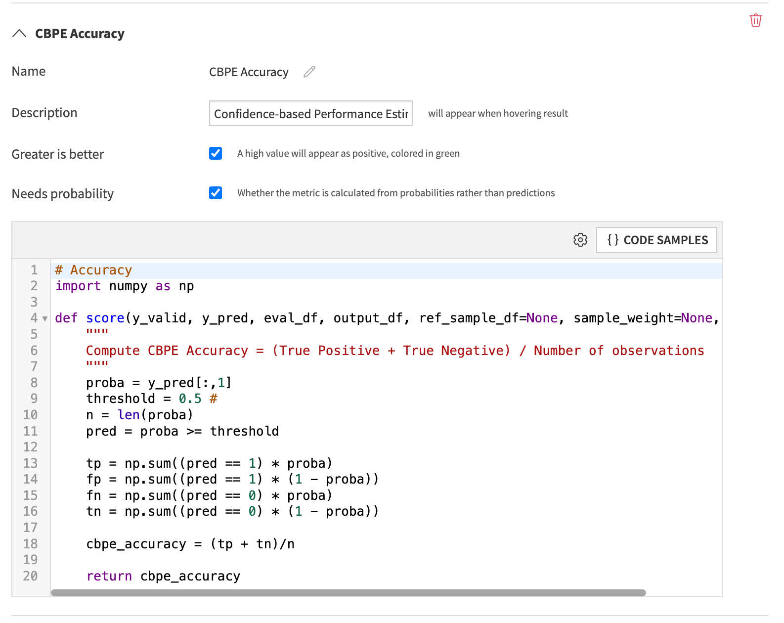 custom metric -- accuracy