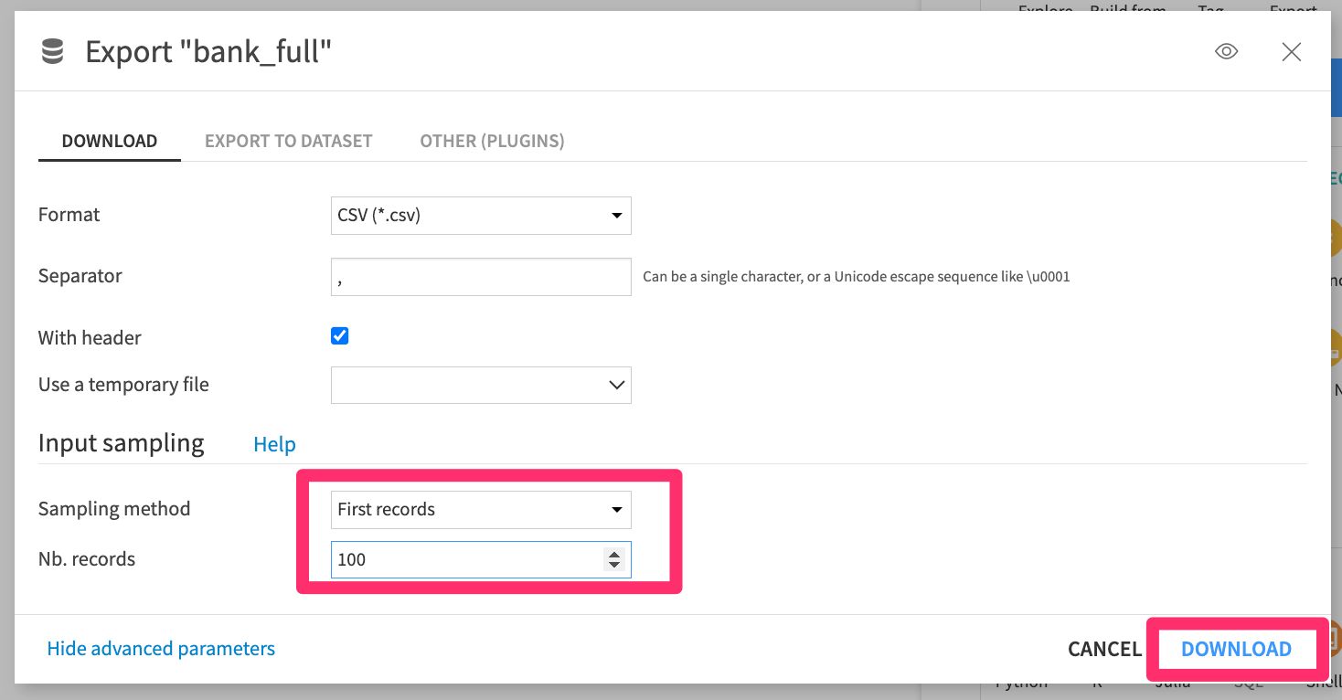 Figure 4 -- Dataiku Dataset Export Sampling