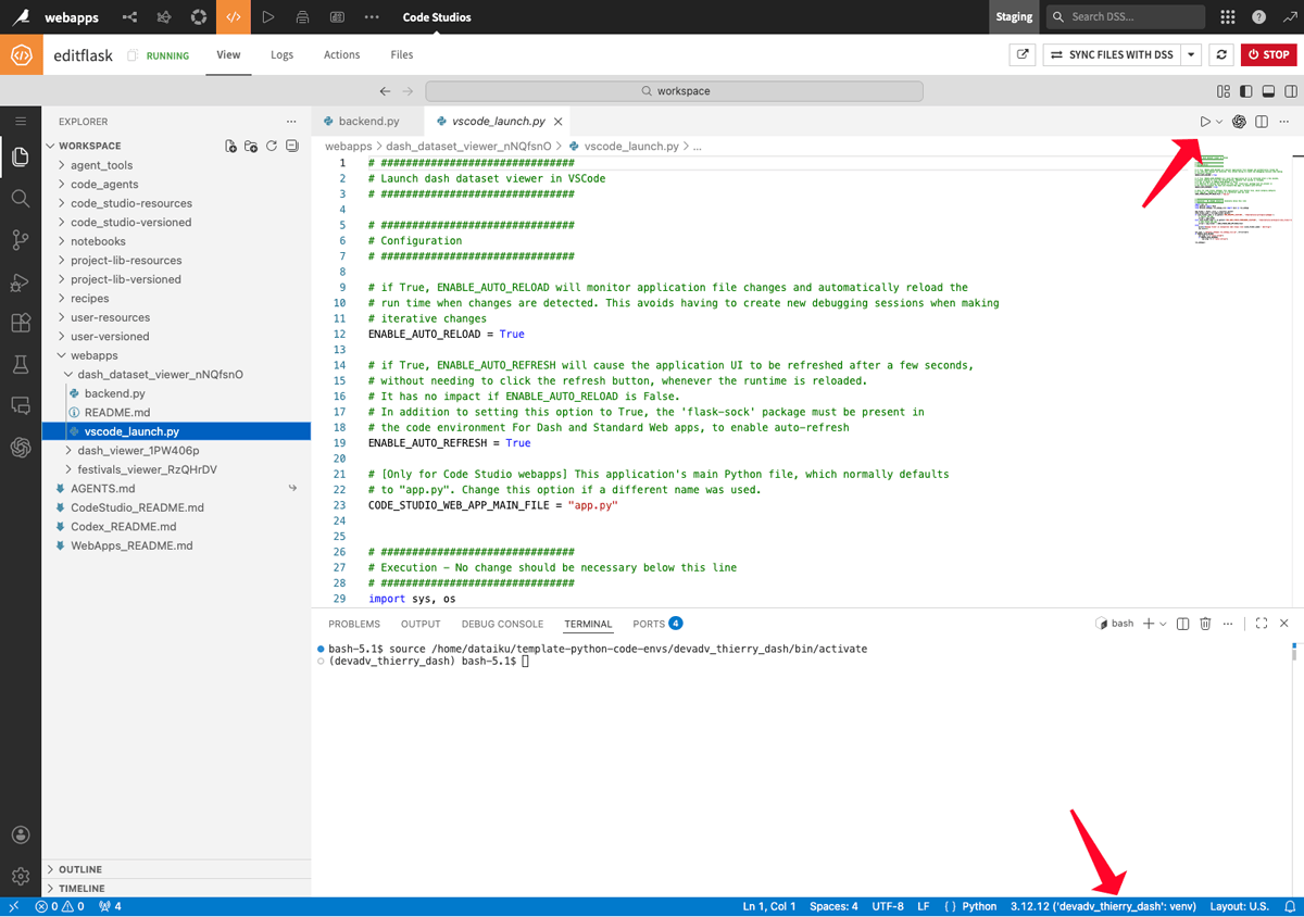 Select the interpreter and run the webapp.