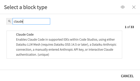 Select Claude Code block