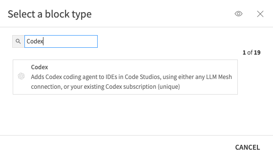 Select Codex block