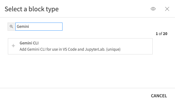 Select Gemini CLI block