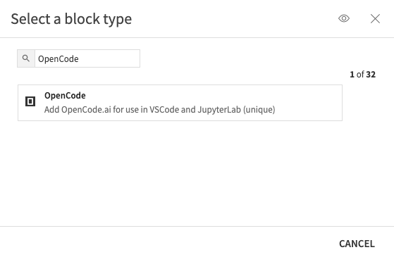 Select OpenCode block