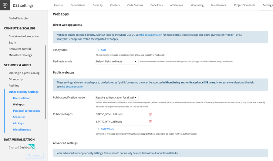 Dataiku settings