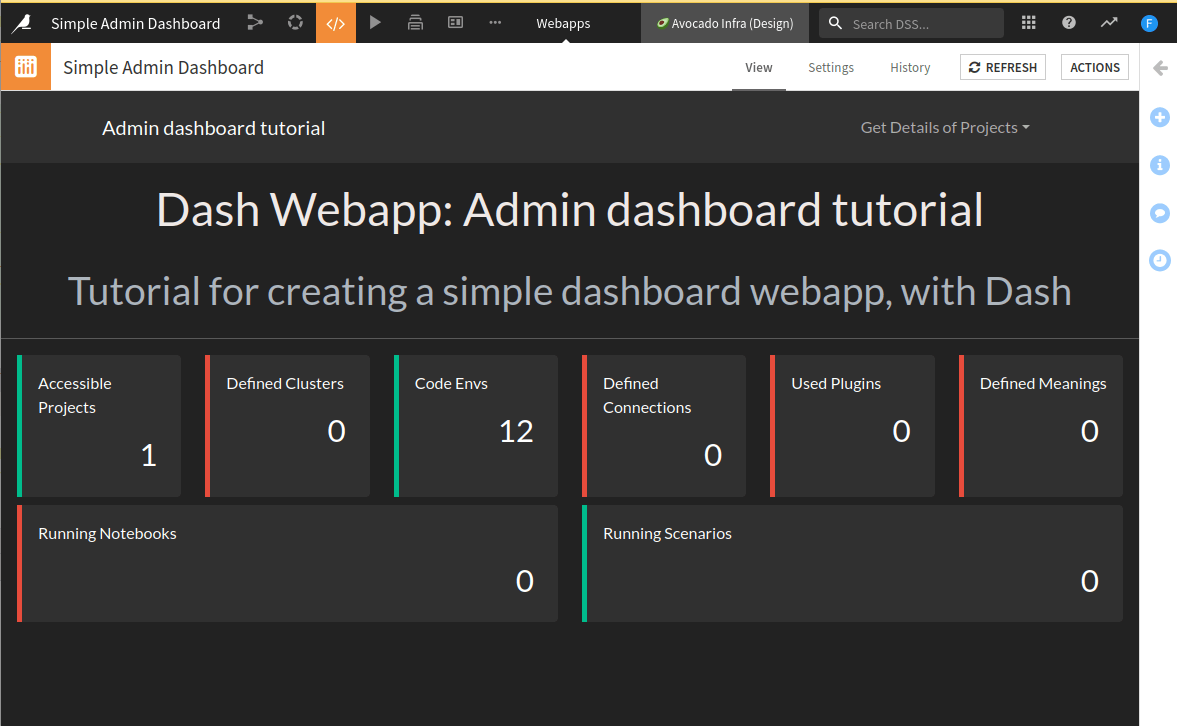 Fig. 8: All cards are created from collected data on the instance (user view).