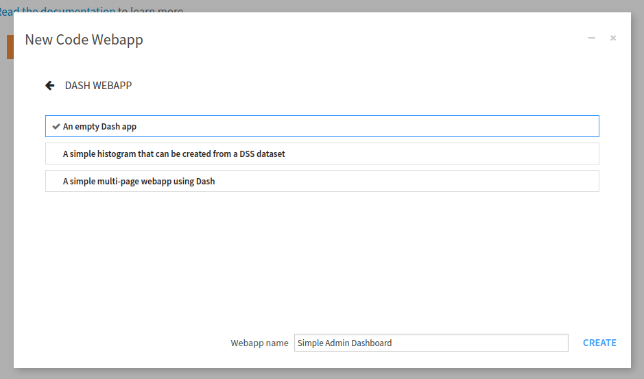 Fig. 2: Creation of a new empty Dash Webapp.