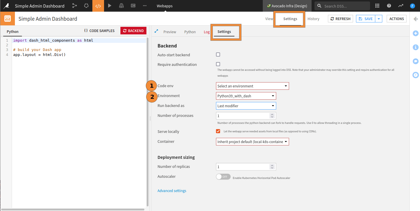 Fig. 3: Setting the default Code Env.