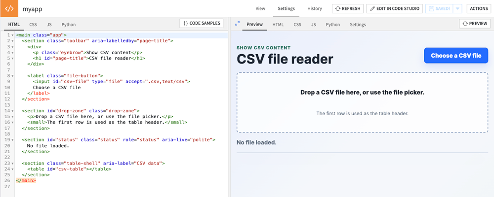 The webapp in Dataiku