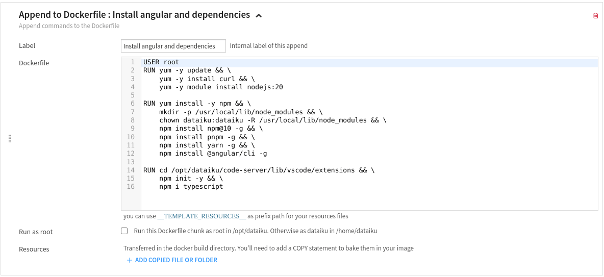 Figure 2: Append to Dockerfile block.